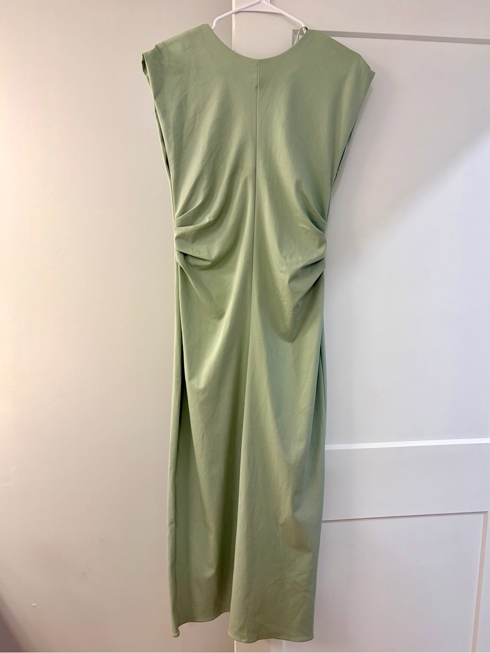 Zara NWT Sage Green Draped Midi Dress Size M Cotton Blend